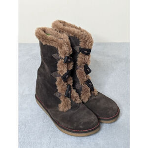 Earth Shoe Boots Womens 8.5 Brown Suede Fur Trim Winter Leather Upper
